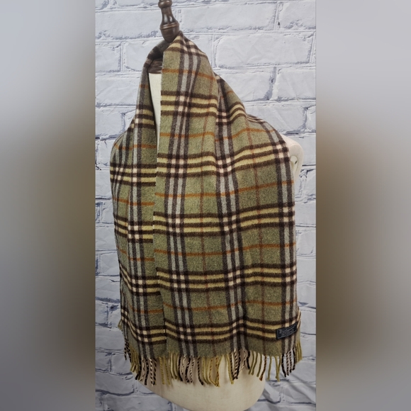 Burberry Vintage Scarf Nova Check 100% Cashmere England 90s Y2K 56" x 12" - Picture 6 of 11